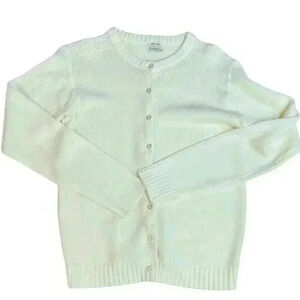Vintage 100% Acrylic Button Down Cardigan Creamy Ivory Opaque Flat Buttons Sz 38